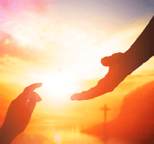 Hand offering for help on a bright background Hand offering for help on a bright background